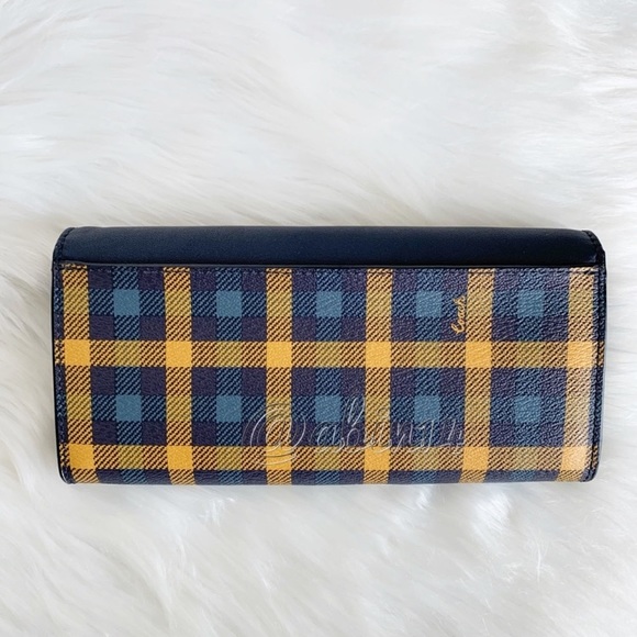 NWT Coach Leather Canvas Envelope Wallet with Gingham Print Blue Yellow - Picture 4 of 9
